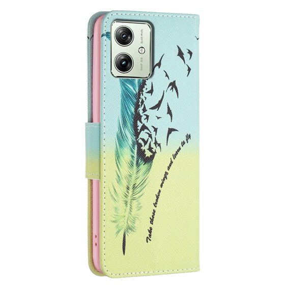 Klapkové puzdro pre Motorola Moto G54 5G, Wallet, feather, modré