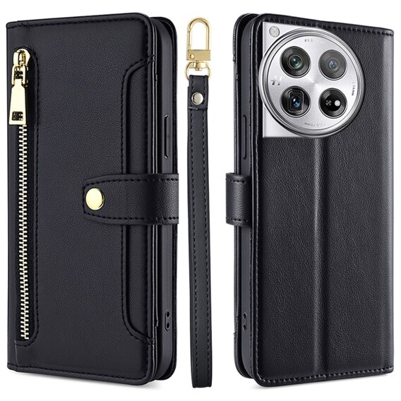 Klapkové puzdro pre OnePlus 12 5G, Wallet Zipper Pocket, čierne