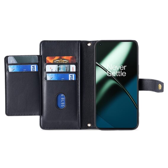 Klapkové puzdro pre OnePlus 12 5G, Wallet Zipper Pocket, čierne