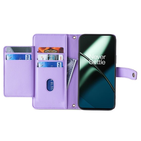 Klapkové puzdro pre OnePlus 12 5G, Wallet Zipper Pocket, fialové