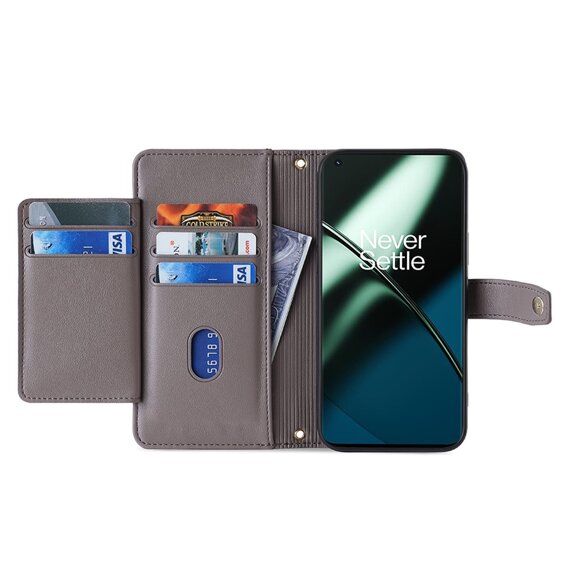 Klapkové puzdro pre OnePlus 12 5G, Wallet Zipper Pocket, sivé