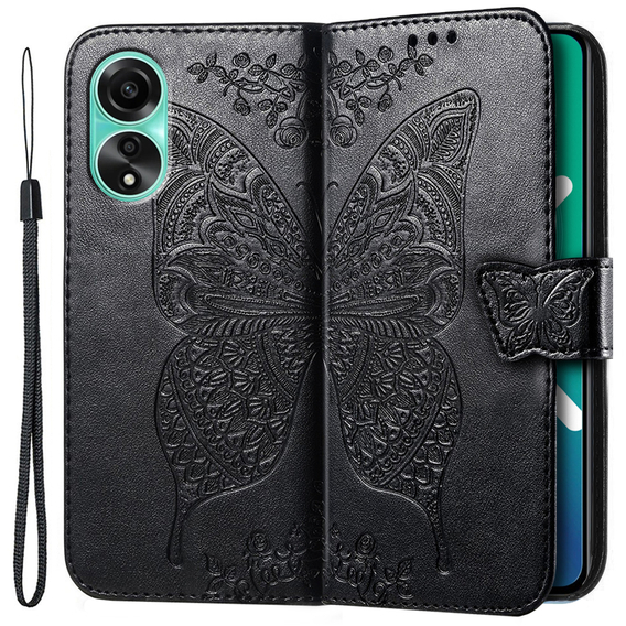 Klapkové puzdro pre Oppo A78 4G, Butterfly, čierne