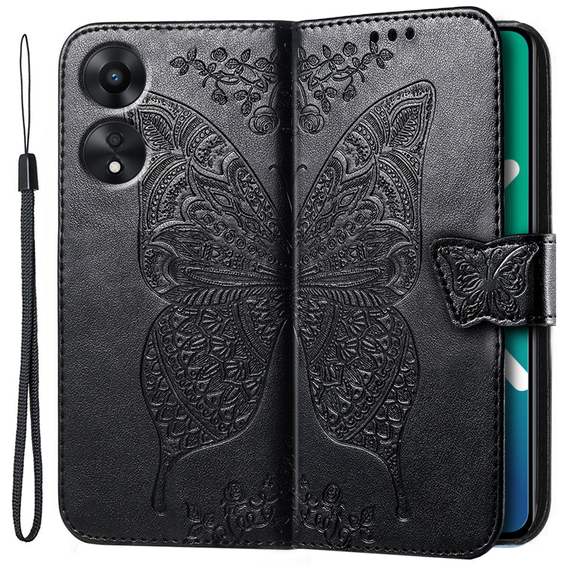 Klapkové puzdro pre Oppo A78 5G, Butterfly, čierne