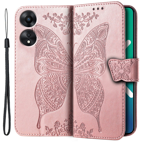 Klapkové puzdro pre Oppo A78 5G, Butterfly, ružové rose gold