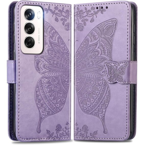 Klapkové puzdro pre Oppo Reno 12 Pro, Butterfly, fialové