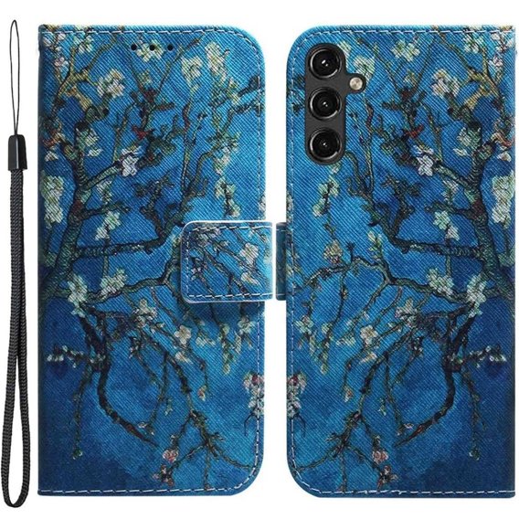 Klapkové puzdro pre Samsung Galaxy A14 4G/5G, Wallet, Sakura, modré