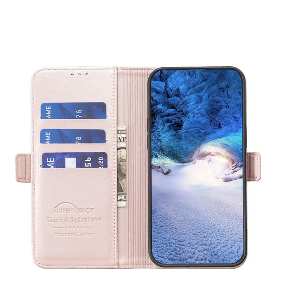 Klapkové puzdro pre Samsung Galaxy A15, BINFEN Wallet, ružové rose gold + 9H sklo