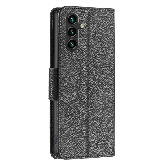 Klapkové puzdro pre Samsung Galaxy A15, Wallet Litchi Leather, čierne + 9H sklo 