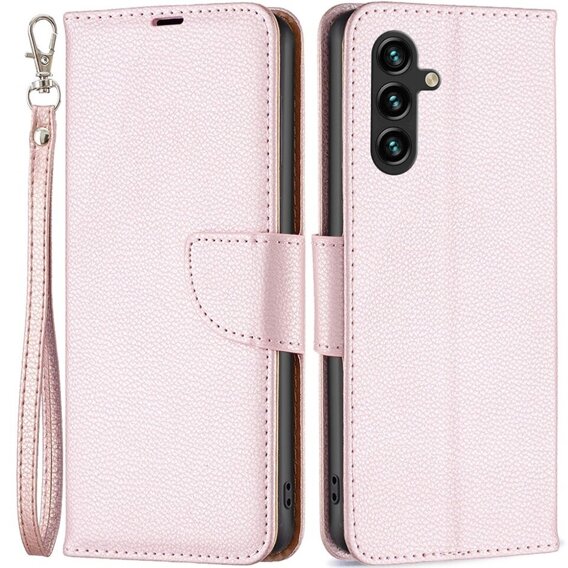 Klapkové puzdro pre Samsung Galaxy A15, Wallet Litchi Leather, ružové + 9H sklo 