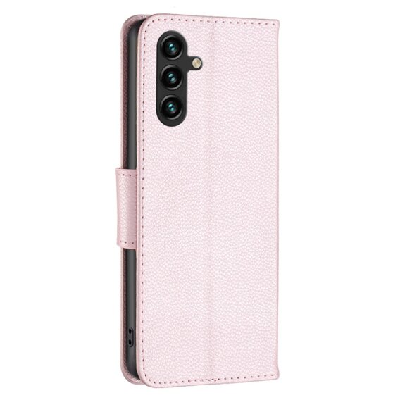 Klapkové puzdro pre Samsung Galaxy A15, Wallet Litchi Leather, ružové + 9H sklo 