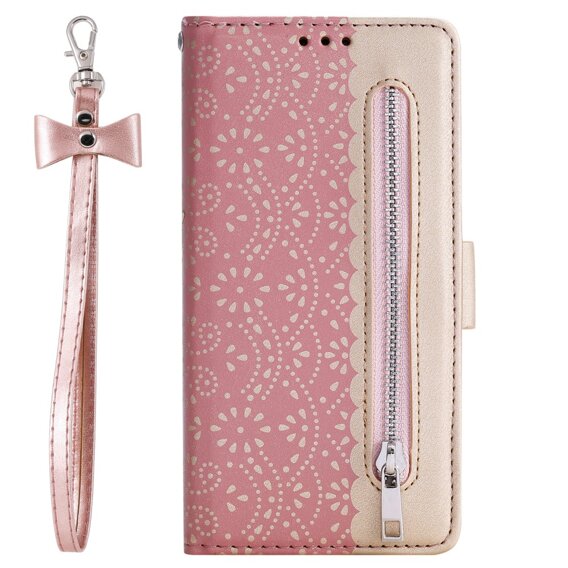 Klapkové puzdro pre Samsung Galaxy A35 5G, Wallet Pocket Zipper Lace, ružové