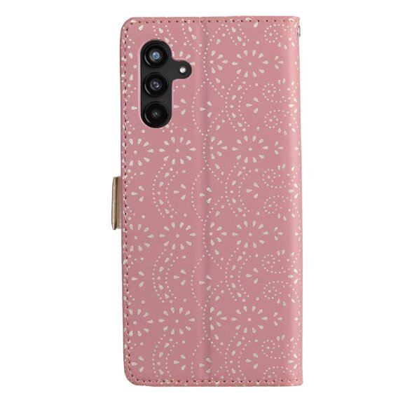 Klapkové puzdro pre Samsung Galaxy A35 5G, Wallet Pocket Zipper Lace, ružové