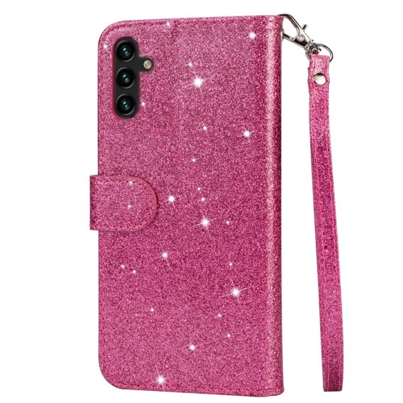 Klapkové puzdro pre Samsung Galaxy A55, Wallet Zipper Pocket Glittery, ružové