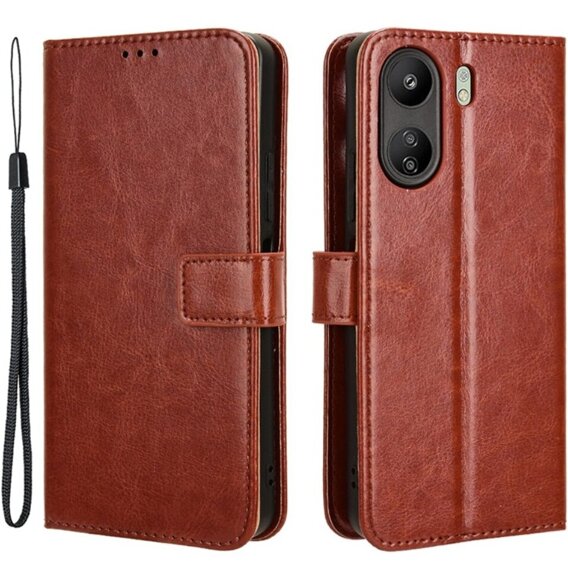 Klapkové puzdro pre Xiaomi Redmi 13C / Poco C65, Crazy Horse Wallet, hnedé