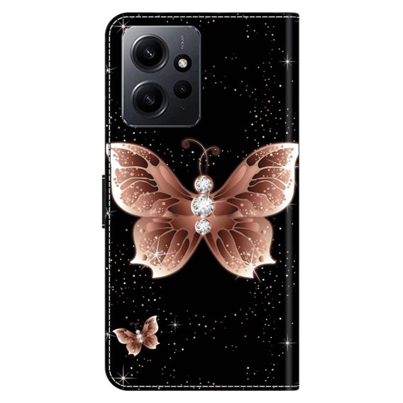 Klapkové puzdro pre Xiaomi Redmi Note 12 4G, Wallet Butterfly, čierne