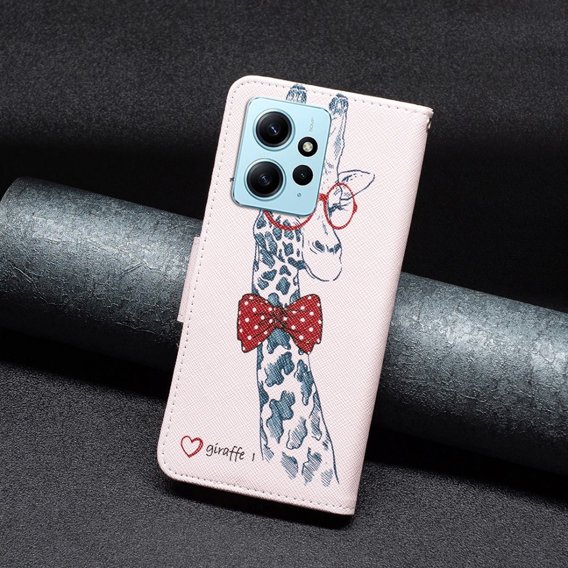 Klapkové puzdro pre Xiaomi Redmi Note 12 4G, Wallet, giraffe, ružové