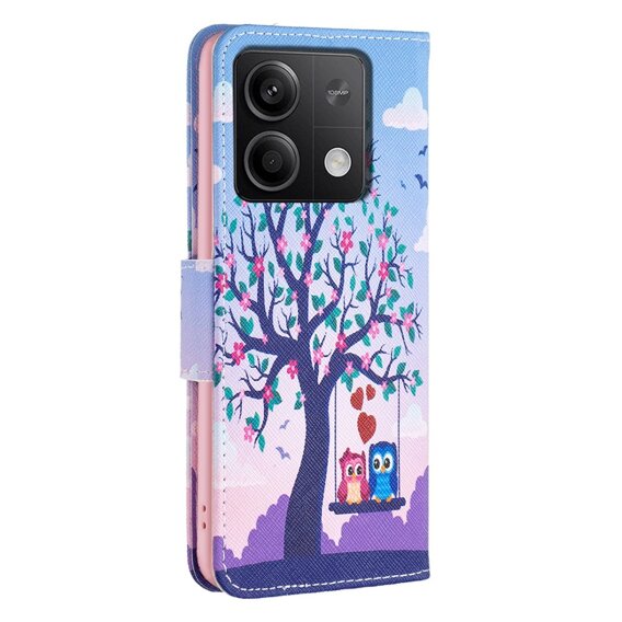 Klapkové puzdro pre Xiaomi Redmi Note 13 5G, Wallet, Owls & Tree modré