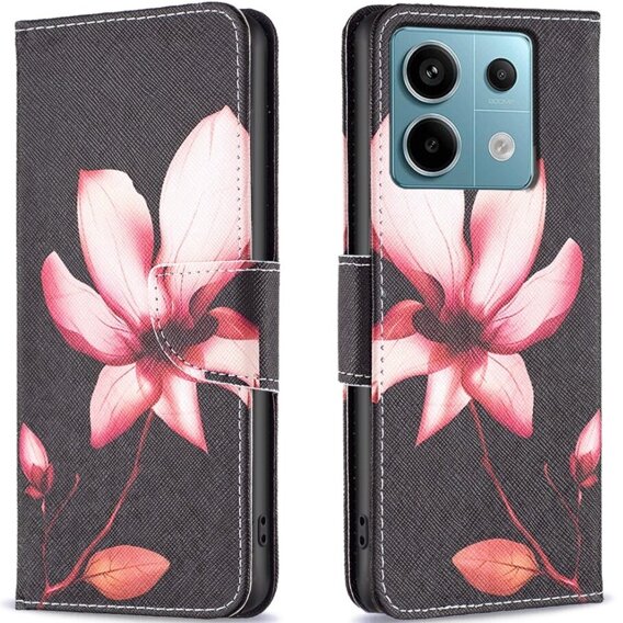 Klapkové puzdro pre Xiaomi Redmi Note 13 Pro 5G, Wallet, Lotus čierne