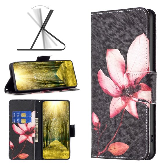 Klapkové puzdro pre Xiaomi Redmi Note 13 Pro 5G, Wallet, Lotus čierne