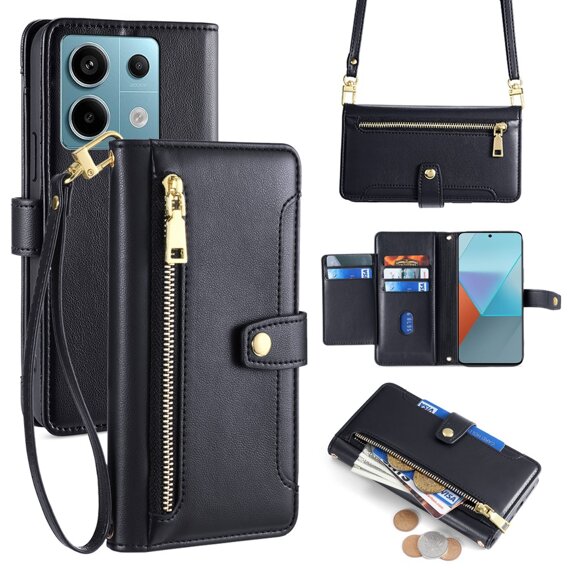 Klapkové puzdro pre Xiaomi Redmi Note 13 Pro 5G, Wallet Zipper Pocket, čierne