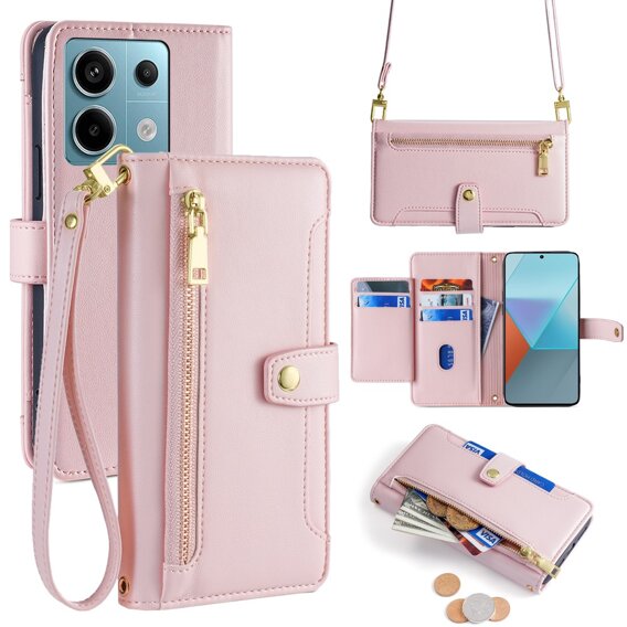 Klapkové puzdro pre Xiaomi Redmi Note 13 Pro 5G, Wallet Zipper Pocket, ružové