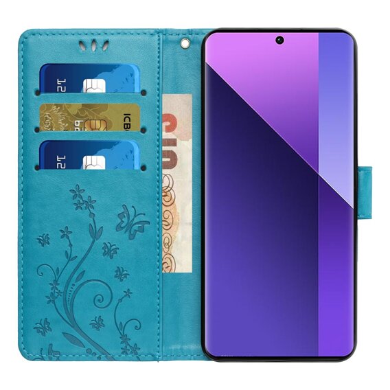 Klapkové puzdro pre Xiaomi Redmi Note 13 Pro+, Butterfly, modré