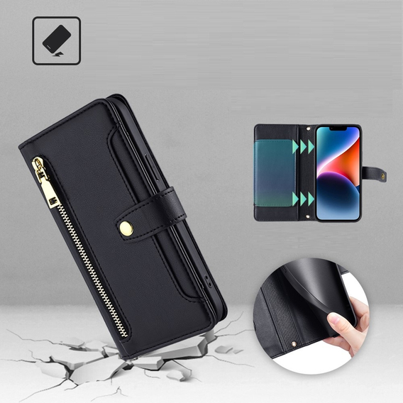 Klapkové puzdro pre Xiaomi Redmi Note 13 Pro+, Wallet Zipper Pocket, čierne