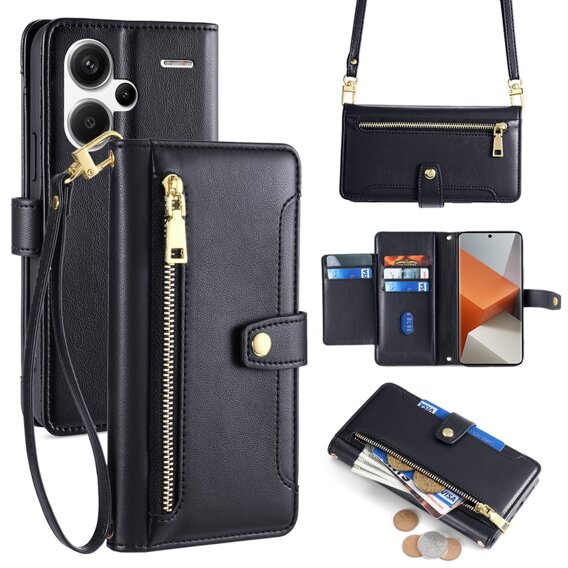 Klapkové puzdro pre Xiaomi Redmi Note 13 Pro+, Wallet Zipper Pocket, čierne