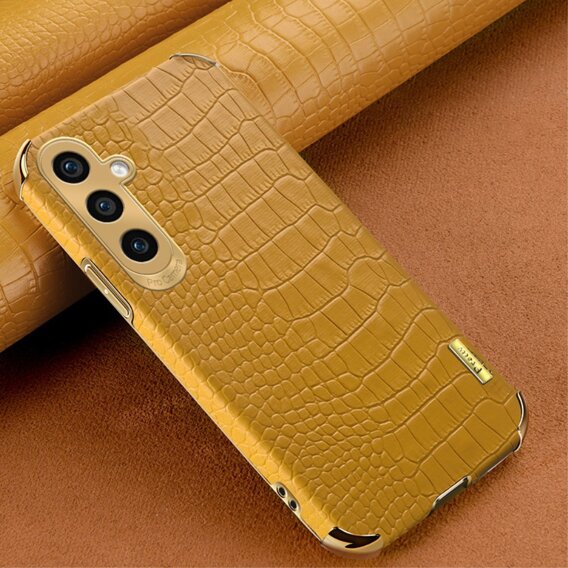 Kožené puzdro pre Samsung Galaxy A35 5G, Crocodile, žlté