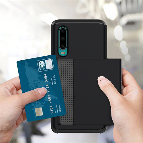 Obal na mobil pre Huawei P30, Sliding Card Holder, čierne