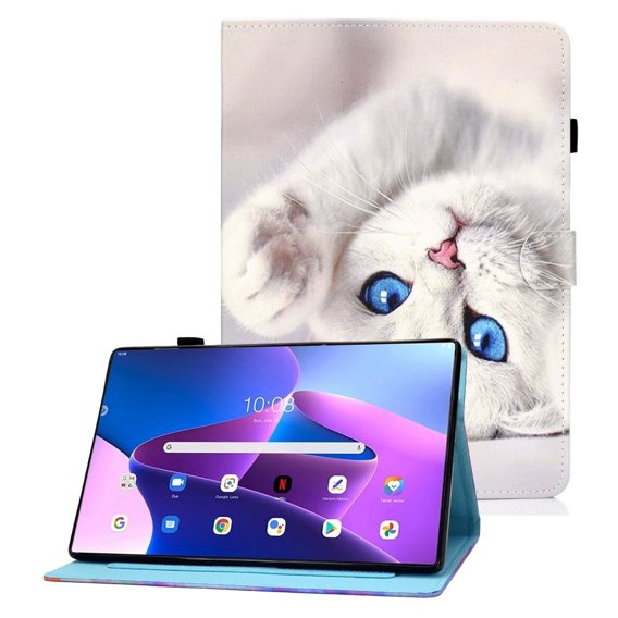 Obal na mobil pre Lenovo Tab M10 Plus 10.6 Gen 3 125F/128F, Stand Case Card Slot, white cat