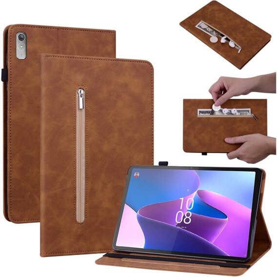 Obal na mobil pre Lenovo Tab P11 Gen 2, Wallet Pen Slot, hnedé