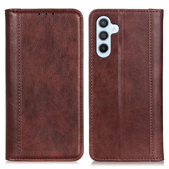 Obal na mobil pre Samsung Galaxy A35 5G, Wallet Litchi Leather, hnedé