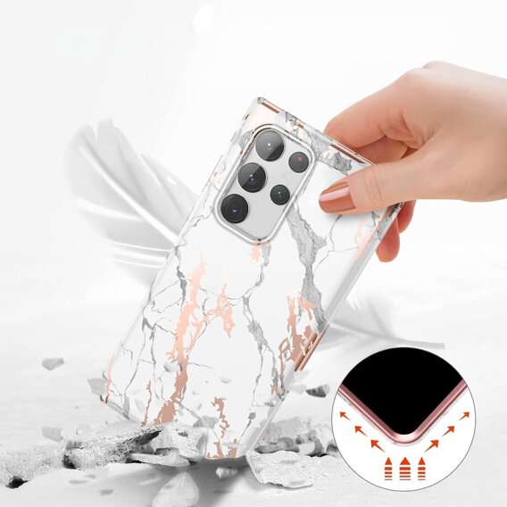 Obal na mobil pre Samsung Galaxy S22 Ultra, Suritch Full Body Marble, biele