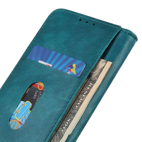 Obal na mobil pre Xiaomi Redmi Note 13 5G, Wallet Litchi Leather, zelený