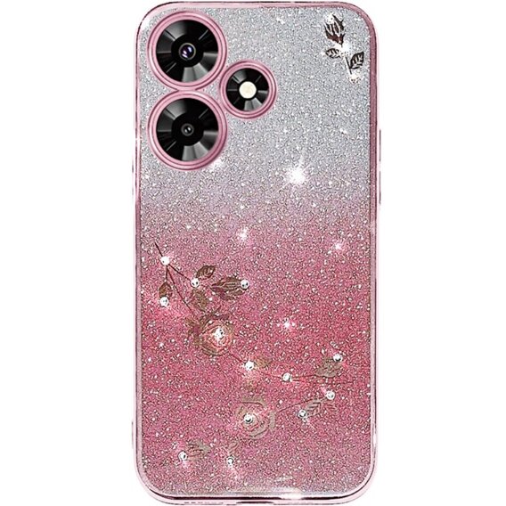 Puzdro pre Infinix Hot 30i, Glitter Flower, ružové rose gold