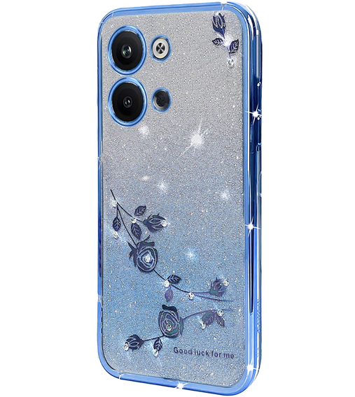 Puzdro pre Infinix Note 30 VIP, Glitter Flower, modré