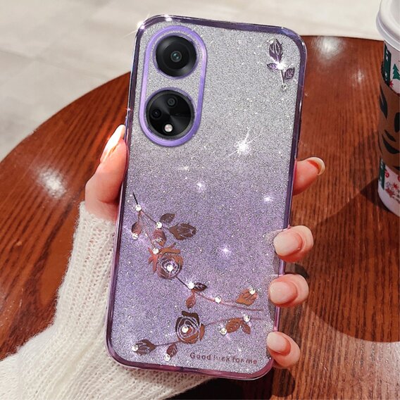 Puzdro pre Oppo A58 4G, Glitter Flower, fialové