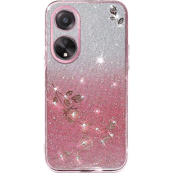 Puzdro pre Oppo A58 4G, Glitter Flower, ružové rose gold