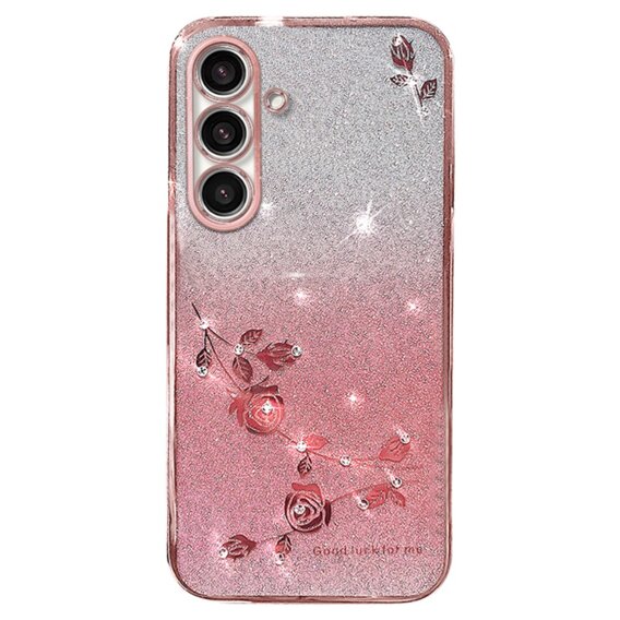 Puzdro pre Samsung Galaxy A05s 4G, Glitter Flower, ružové rose gold