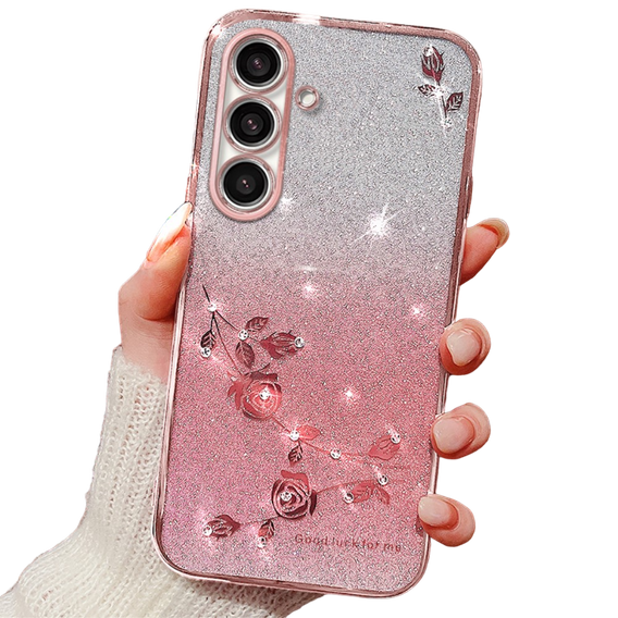 Puzdro pre Samsung Galaxy A05s 4G, Glitter Flower, ružové rose gold