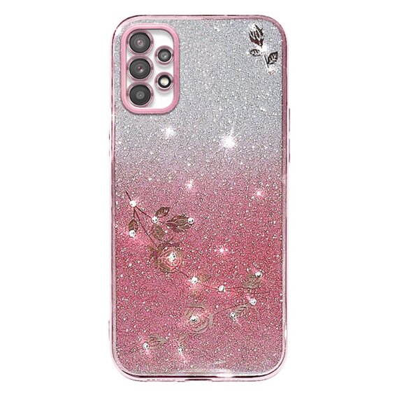 Puzdro pre Samsung Galaxy A53 5G, Glitter Flower, ružové rose gold