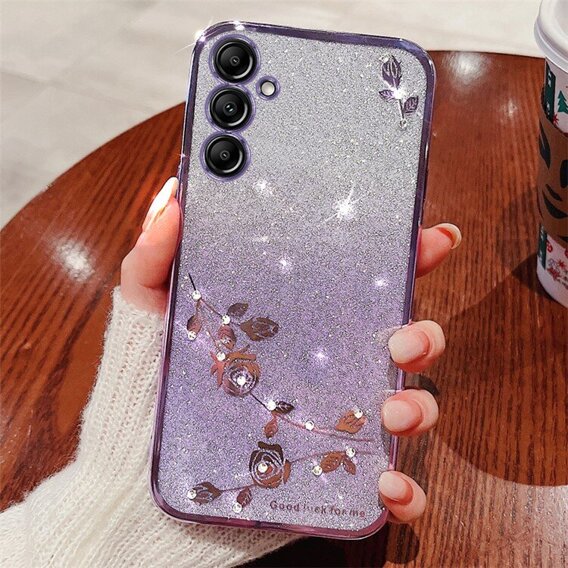 Puzdro pre Samsung Galaxy A55 5G, Glitter Flower, ružové rose gold