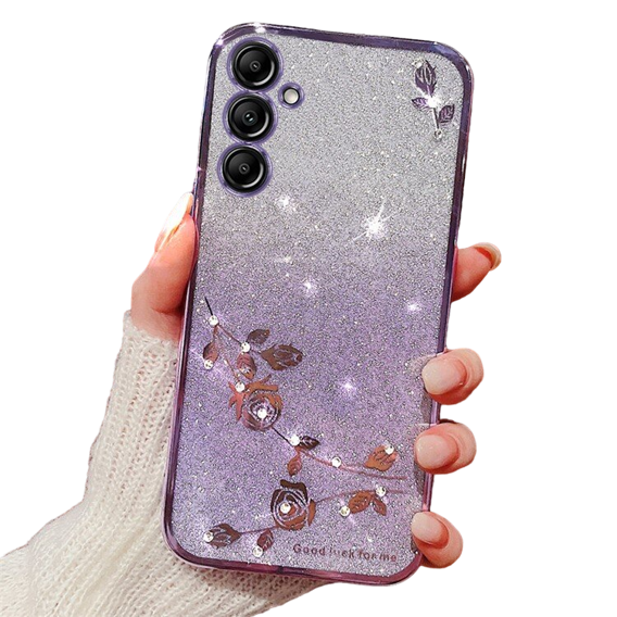 Puzdro pre Samsung Galaxy A55 5G, Glitter Flower, ružové rose gold