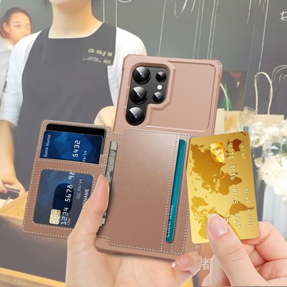 Puzdro pre Samsung Galaxy S24 Ultra Card Holder Kickstand, Card Holder Kickstand, ružové