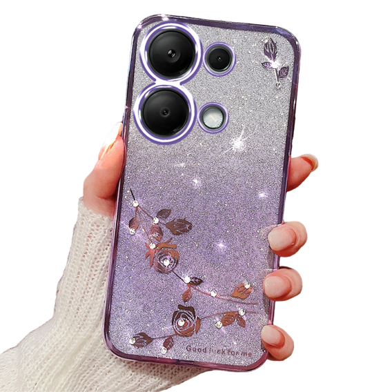 Puzdro pre Xiaomi Redmi Note 13 Pro 4G, Glitter Flower, fialové