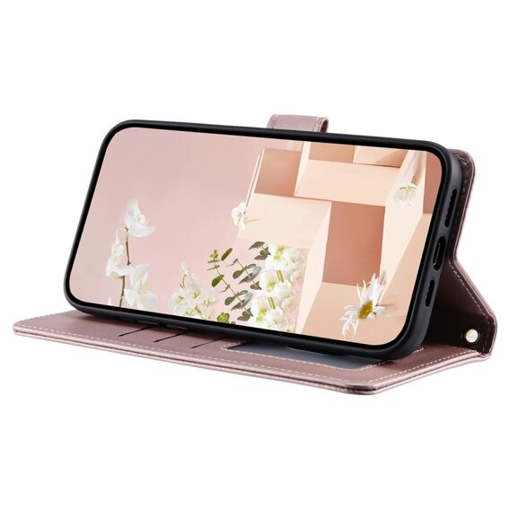 Puzdro s chlopňou pre Samsung Galaxy A55 5G, Rhombus Crossbody Leather, ružové rose gold