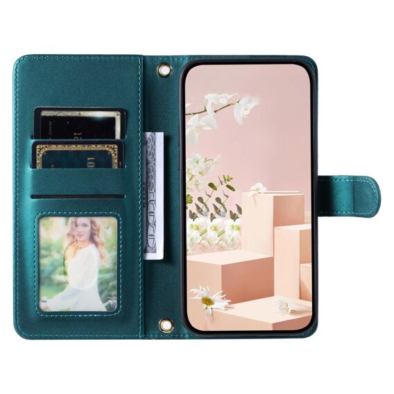 Puzdro s chlopňou pre Samsung Galaxy A55 5G, Rhombus Crossbody Leather, tmavozelené