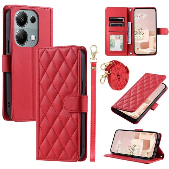 Puzdro s chlopňou pre Xiaomi Redmi Note 13 Pro 4G, Rhombus Crossbody Leather, červené