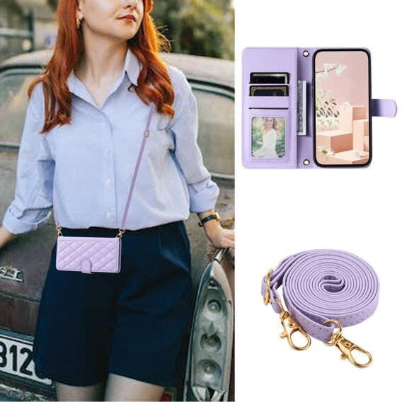 Puzdro s chlopňou pre Xiaomi Redmi Note 13 Pro 4G, Rhombus Crossbody Leather, fialové